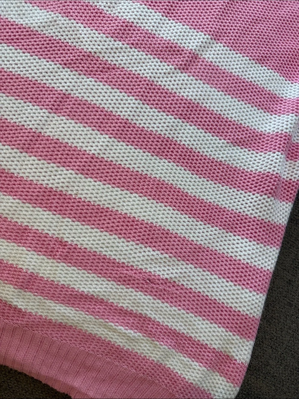 PINK Victoria's Secret Pink & White Striped V-Neck Button Sweater